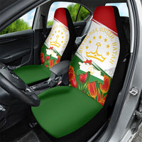 Tajikistan Independence Day Car Seat Cover Ismoil Somoni Monument Flag Map Red Tulips