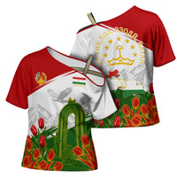 Tajikistan Independence Day Cross Shoulder Shirt Ismoil Somoni Monument Flag Map Red Tulips