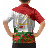 Tajikistan Independence Day Hawaiian Shirt Ismoil Somoni Monument Flag Map Red Tulips