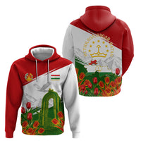 Tajikistan Independence Day Hoodie Ismoil Somoni Monument Flag Map Red Tulips