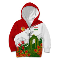 Tajikistan Independence Day Kid Hoodie Ismoil Somoni Monument Flag Map Red Tulips