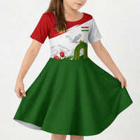 Tajikistan Independence Day Kid Short Sleeve Dress Ismoil Somoni Monument Flag Map Red Tulips