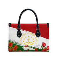 Tajikistan Independence Day Leather Bag Ismoil Somoni Monument Flag Map Red Tulips
