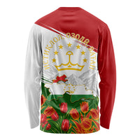 Tajikistan Independence Day Long Sleeve Shirt Ismoil Somoni Monument Flag Map Red Tulips