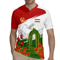 Tajikistan Independence Day Rugby Jersey Ismoil Somoni Monument Flag Map Red Tulips