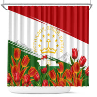 Tajikistan Independence Day Shower Curtain Ismoil Somoni Monument Flag Map Red Tulips