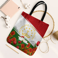 Tajikistan Independence Day Tote Bag Ismoil Somoni Monument Flag Map Red Tulips
