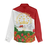 Tajikistan Independence Day Women Casual Shirt Ismoil Somoni Monument Flag Map Red Tulips