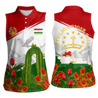 Tajikistan Independence Day Women Sleeveless Polo Shirt Ismoil Somoni Monument Flag Map Red Tulips