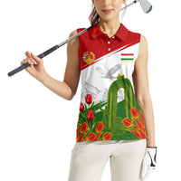 Tajikistan Independence Day Women Sleeveless Polo Shirt Ismoil Somoni Monument Flag Map Red Tulips