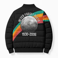Never Forget Pluto 1930-2006 Bomber Puffer Jacket Vintage Retro Rainbow Planet Outer Space Astronomy Graphic Art