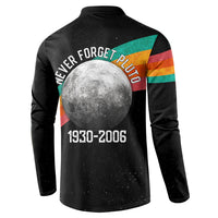 Never Forget Pluto 1930-2006 Button Sweatshirt Vintage Retro Rainbow Planet Outer Space Astronomy Graphic Art