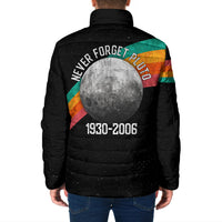 Never Forget Pluto 1930-2006 Padded Jacket Vintage Retro Rainbow Planet Outer Space Astronomy Graphic Art