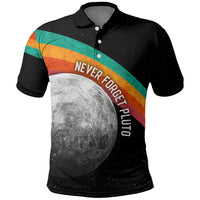 Never Forget Pluto 1930-2006 Polo Shirt Vintage Retro Rainbow Planet Outer Space Astronomy Graphic Art