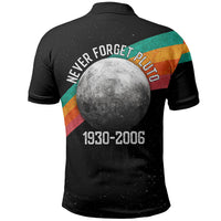 Never Forget Pluto 1930-2006 Polo Shirt Vintage Retro Rainbow Planet Outer Space Astronomy Graphic Art
