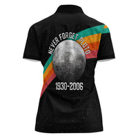 Never Forget Pluto 1930-2006 Women Polo Shirt Vintage Retro Rainbow Planet Outer Space Astronomy Graphic Art