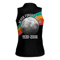 Never Forget Pluto 1930-2006 Women Sleeveless Polo Shirt Vintage Retro Rainbow Planet Outer Space Astronomy Graphic Art