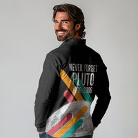 Never Forget Pluto Long Sleeve Polo Shirt Retro Space Astronomy Science