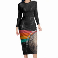 Never Forget Pluto Long Sleeve Bodycon Dress Distressed Retro Space Astronomy Science