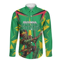 Personalized Guyana Cricket Long Sleeve Button Shirt Amazon Warriors Tribal Mascot Sports