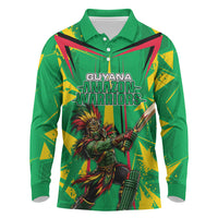 Personalized Guyana Cricket Long Sleeve Polo Shirt Amazon Warriors Tribal Mascot Sports