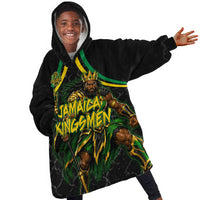 Personalized Jamaica Kingsmen Kid Wearable Blanket Hoodie Caribbean Cricket Royal Warrior King Mascot