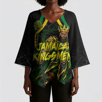 Personalized Jamaica Kingsmen Kimono Sleeve Blouse Caribbean Cricket Royal Warrior King Mascot