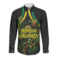 Personalized Jamaica Kingsmen Long Sleeve Button Shirt Caribbean Cricket Royal Warrior King Mascot
