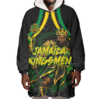 Personalized Jamaica Kingsmen Wearable Blanket Hoodie Caribbean Cricket Royal Warrior King Mascot