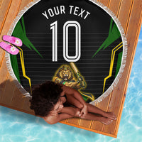 Personalized Jamaica Cricket Lion Mascot Beach Blanket Kingsmen Royal King Batsman Sport