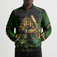 Personalized Jamaica Cricket Lion Mascot Bomber Puffer Jacket Kingsmen Royal King Batsman Sport
