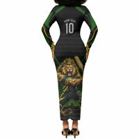 Personalized Jamaica Cricket Lion Mascot Long Sleeve Bodycon Dress Kingsmen Royal King Batsman Sport