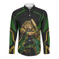Personalized Jamaica Cricket Lion Mascot Long Sleeve Button Shirt Kingsmen Royal King Batsman Sport