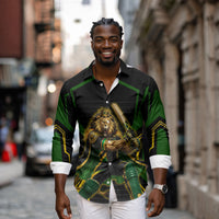 Personalized Jamaica Cricket Lion Mascot Long Sleeve Button Shirt Kingsmen Royal King Batsman Sport