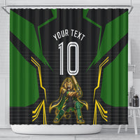 Personalized Jamaica Cricket Lion Mascot Shower Curtain Kingsmen Royal King Batsman Sport