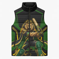 Personalized Jamaica Cricket Lion Mascot Sleeveless Puffer Jacket Kingsmen Royal King Batsman Sport