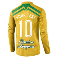 Personalized Jamaica Kingsmen Cricket Lion Button Sweatshirt Royal King Batsman Sports Graphic Art