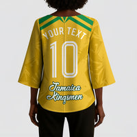 Personalized Jamaica Kingsmen Cricket Lion Kimono Sleeve Blouse Royal King Batsman Sports Graphic Art