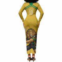 Personalized Jamaica Kingsmen Cricket Lion Long Sleeve Bodycon Dress Royal King Batsman Sports Graphic Art