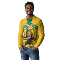 Personalized Jamaica Kingsmen Cricket Lion Long Sleeve Polo Shirt Royal King Batsman Sports Graphic Art