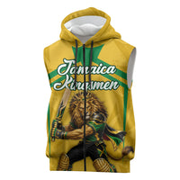Personalized Jamaica Kingsmen Cricket Lion Sleeveless Zip Hoodie Royal King Batsman Sports Graphic Art