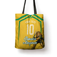 Personalized Jamaica Kingsmen Cricket Lion Tote Bag Royal King Batsman Sports Graphic Art