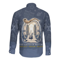 Yom Kippur Gates Of Return Long Sleeve Button Shirt Jewish High Holy Day Shofar Tallit Star Of David