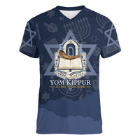Yom Kippur Gates Of Return Women V-Neck T-Shirt Jewish High Holy Day Shofar Tallit Star Of David