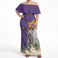 Yom Kippur Off Shoulder Maxi Dress Shofar Blowing Jewish High Holy Day Tallit Star Of David
