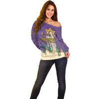 Yom Kippur Off Shoulder Sweater Shofar Blowing Jewish High Holy Day Tallit Star Of David