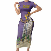 Yom Kippur Short Sleeve Bodycon Dress Shofar Blowing Jewish High Holy Day Tallit Star Of David