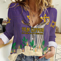 Yom Kippur Women Casual Shirt Shofar Blowing Jewish High Holy Day Tallit Star Of David