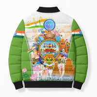 India Independence Day Bomber Puffer Jacket Indian Landmark Peacock Mandala Cultural Heritage