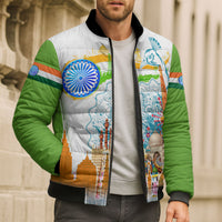India Independence Day Bomber Puffer Jacket Indian Landmark Peacock Mandala Cultural Heritage